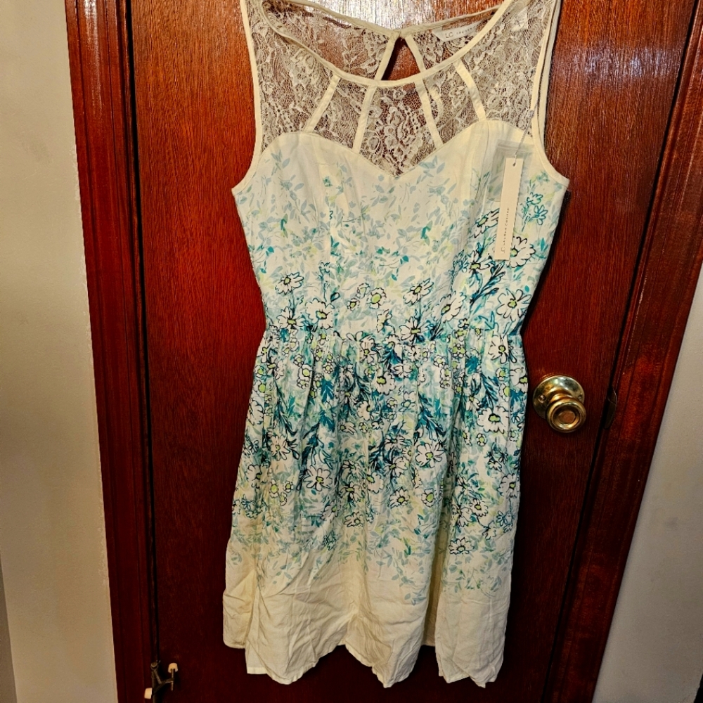 MSRP $64 Size 6, LC Lauren Conrad Women Dress Ivory Floral Mini Fit & Flare Lace